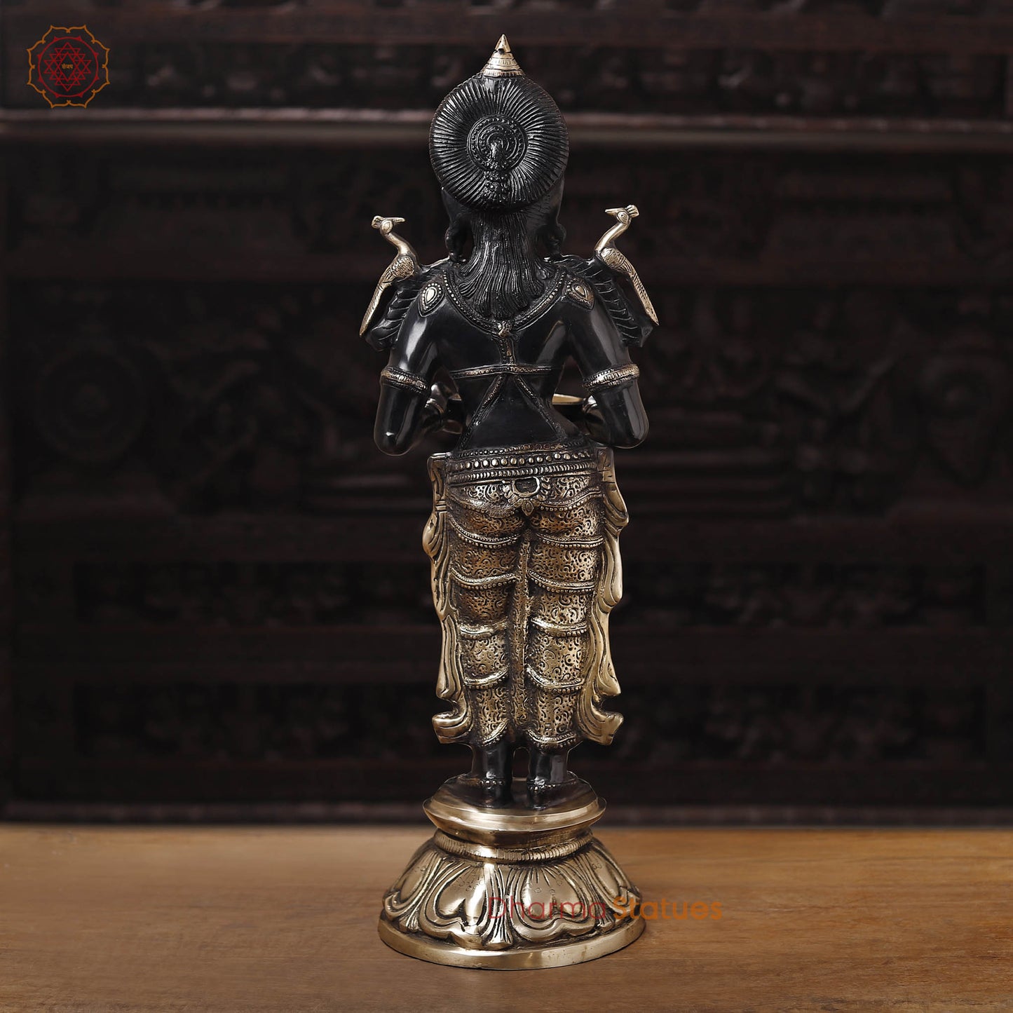 Brass Deep Lakshmi Idol, Lakshmi Holding a Diya Lamp, Black Golden Finish, 30.5"
