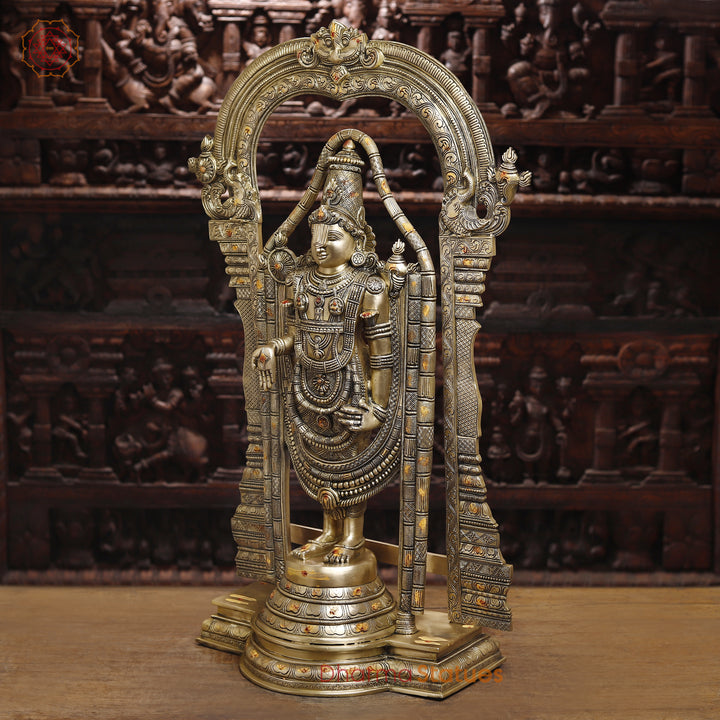 Brass Balaji Statue Fine Work, Crafted by Artist in Thanjavur (Masterpiece), Smooth Finish  39.5"