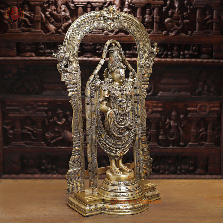 Brass Balaji Statue Fine Work, Crafted by Artist in Thanjavur (Masterpiece), Smooth Finish  39.5"