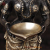 Brass Deep Lakshmi Idol, Lakshmi Holding a Diya Lamp, Black Golden Finish, 30.5"