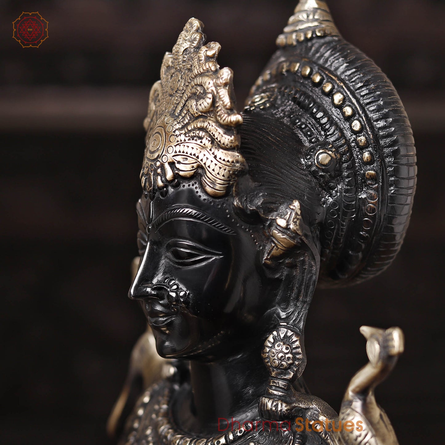Brass Deep Lakshmi Idol, Lakshmi Holding a Diya Lamp, Black Golden Finish, 30.5"