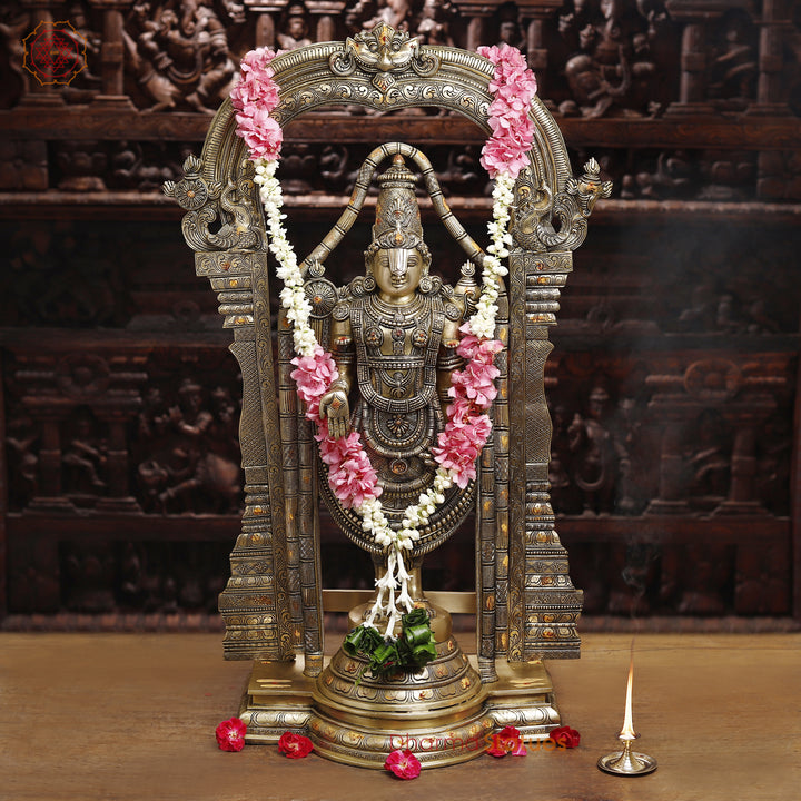 Brass Balaji Statue Fine Work, Crafted by Artist in Thanjavur (Masterpiece), Smooth Finish  39.5"