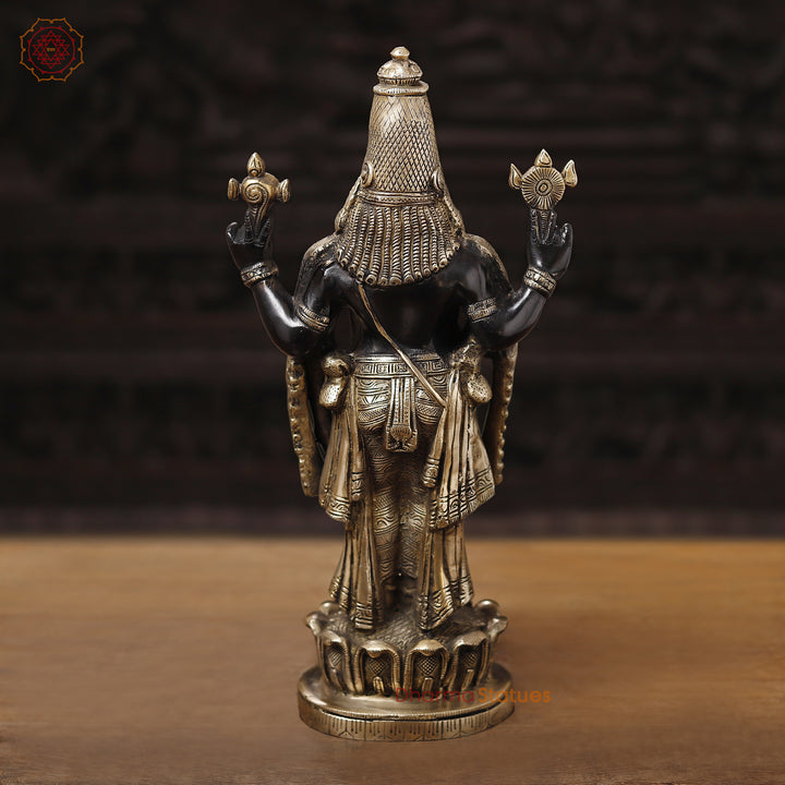 Brass Balaji Standing on Lotus Base, Fine Craftsmanship, Black & Gold Finish 15.5"