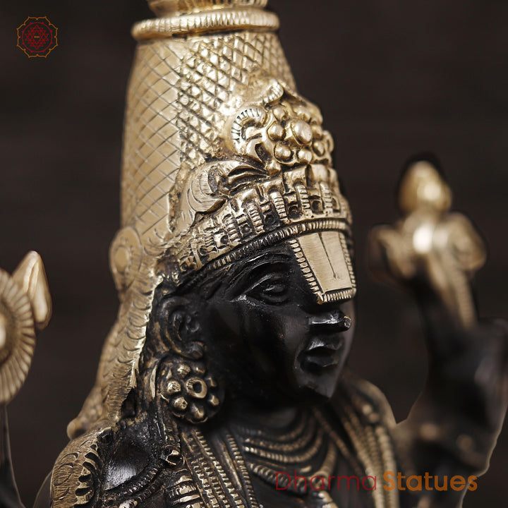 Brass Balaji Standing on Lotus Base, Fine Craftsmanship, Black & Gold Finish 15.5"