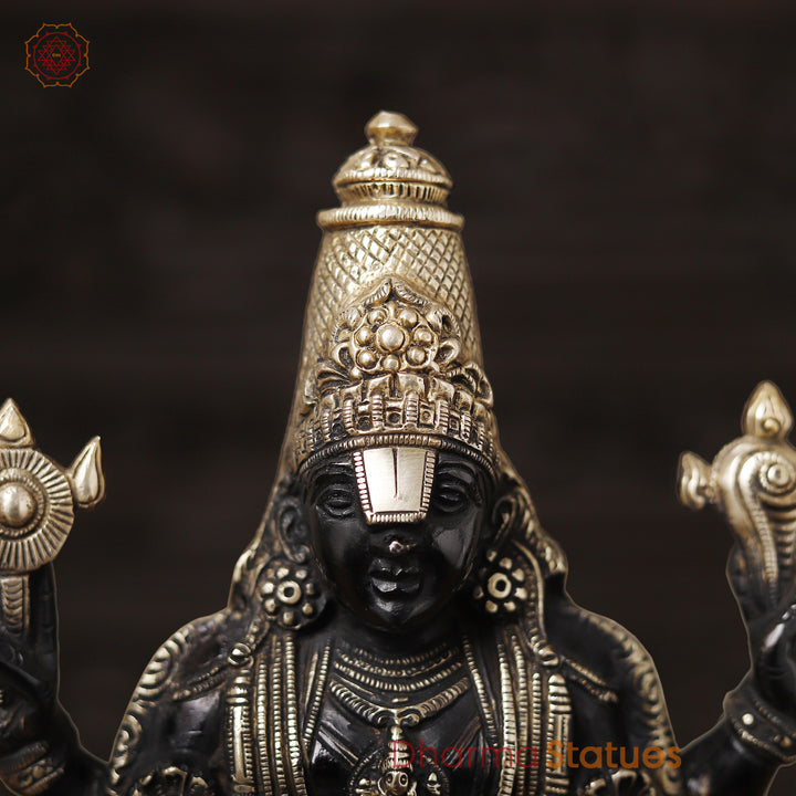 Brass Balaji Standing on Lotus Base, Fine Craftsmanship, Black & Gold Finish 15.5"