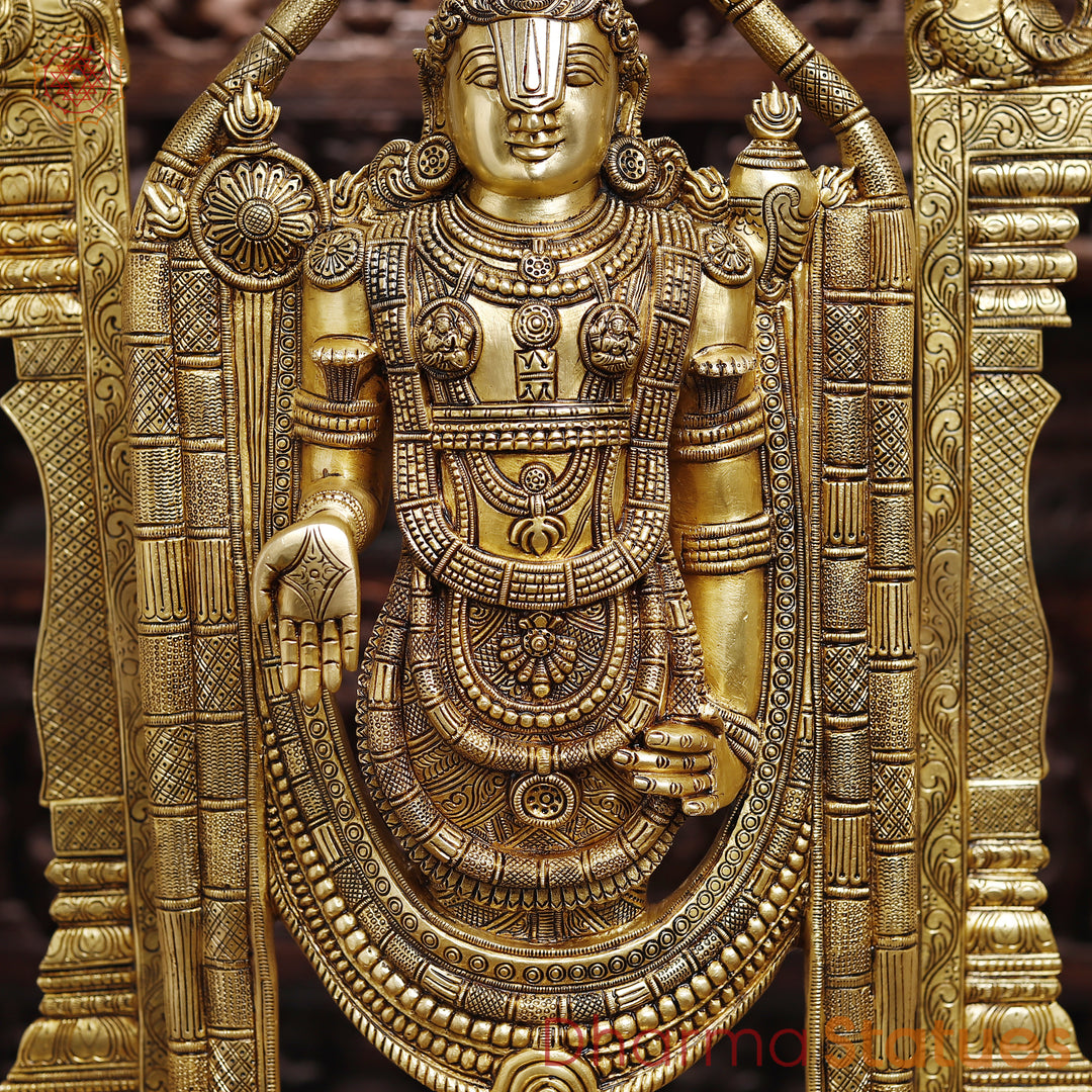 Brass Balaji Statue Fine Work, Crafted by Artist in Thanjavur (Masterpiece), Special Gold Finish  39.5"