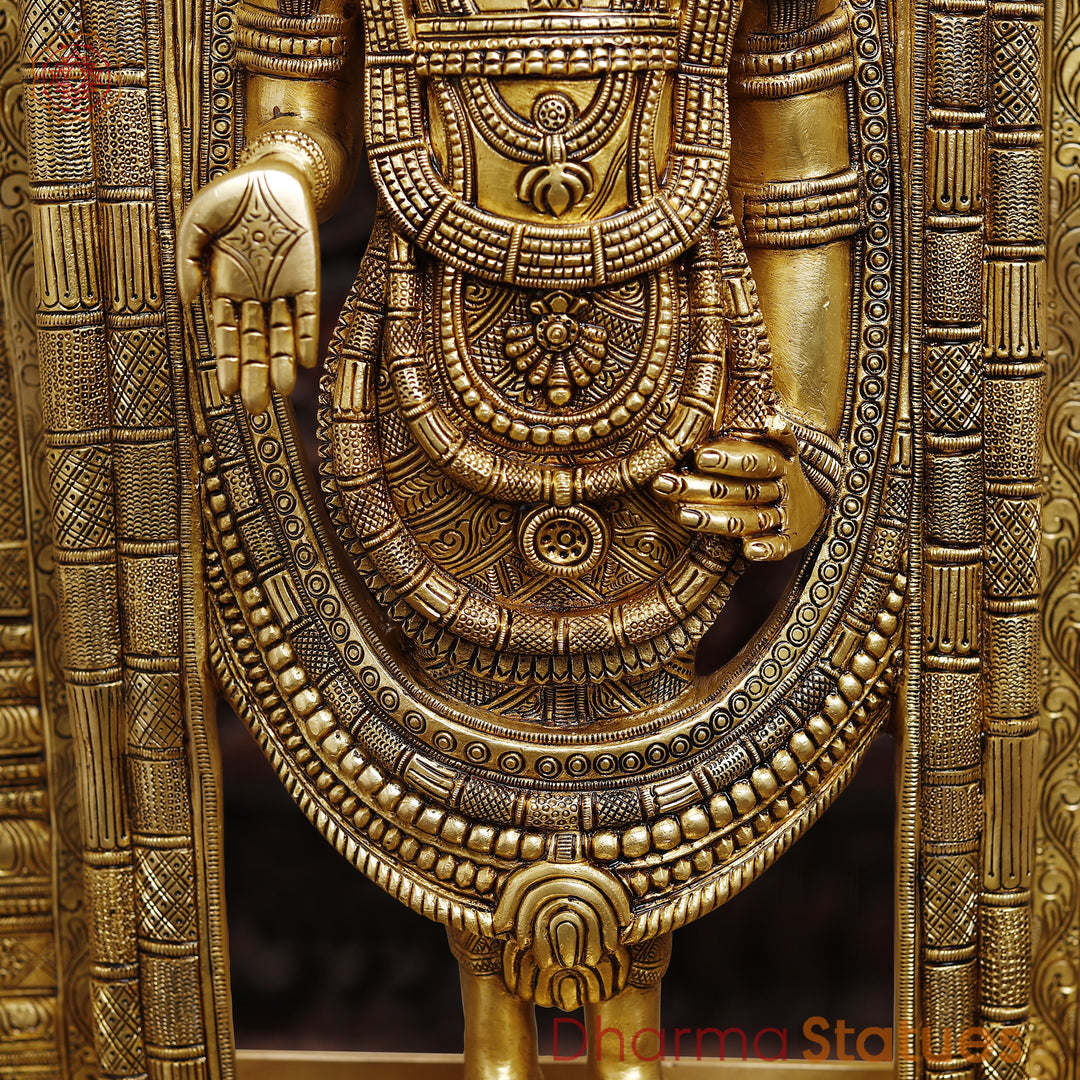 Brass Balaji Statue Fine Work, Crafted by Artist in Thanjavur (Masterpiece), Special Gold Finish  39.5"