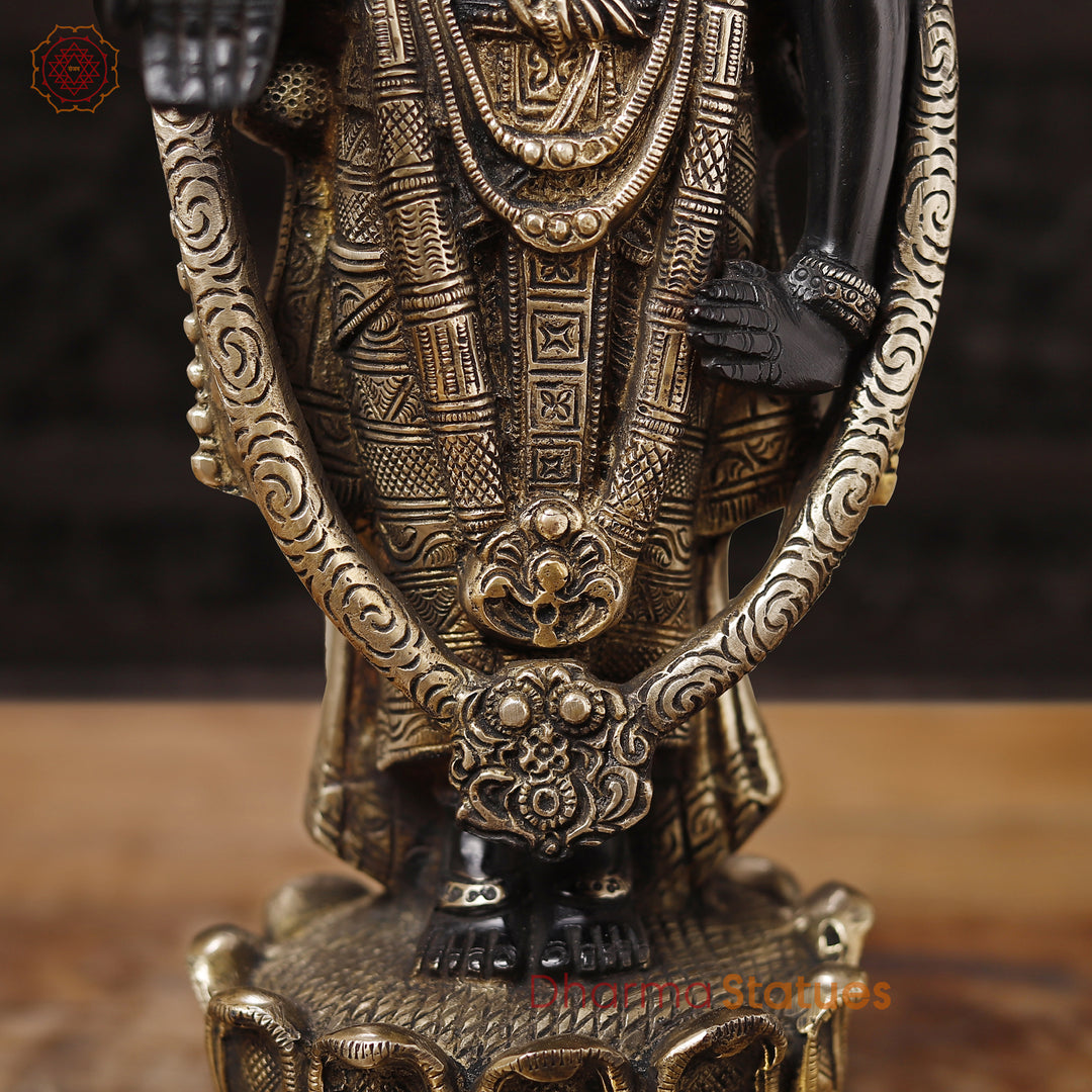 Brass Balaji Standing on Lotus Base, Fine Craftsmanship, Black & Gold Finish 15.5"