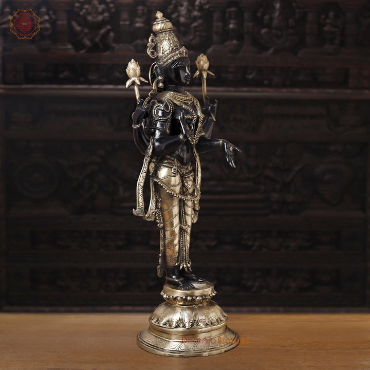 Brass Lakshmi Idol- Handcrafted, Black Patina and Golden Finish 39"