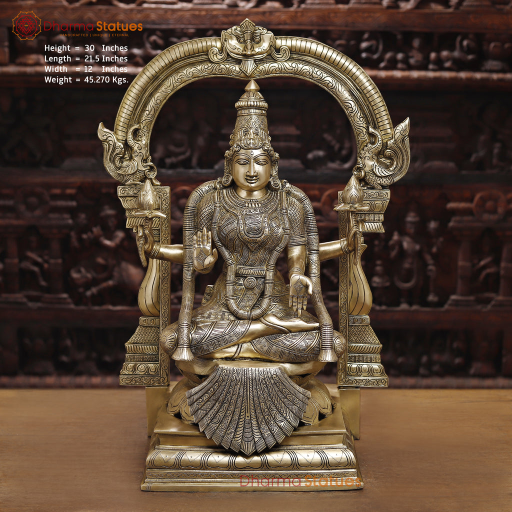 Brass Padmavati (Lakshmi) statue seated,Handcrafted by the Master Artist of Thanjavur, Smooth finish 30"