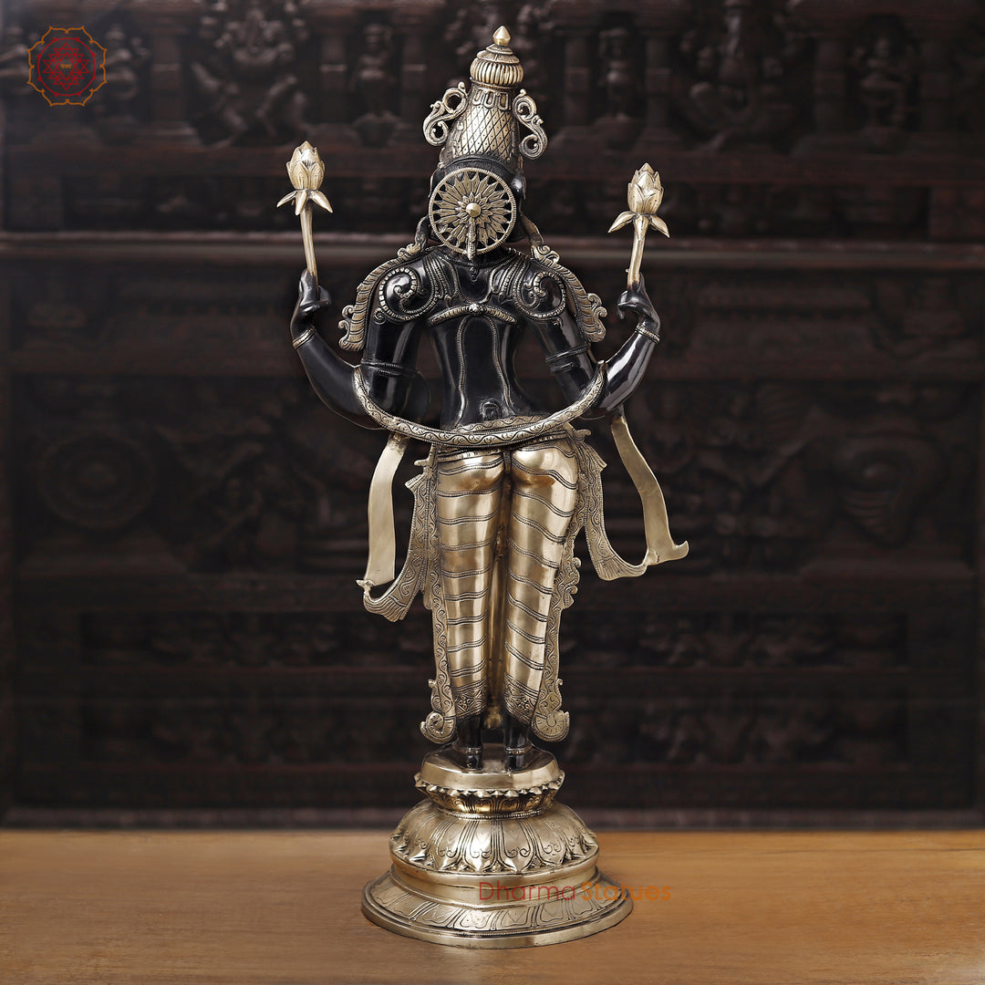 Brass Lakshmi Idol- Handcrafted, Black Patina and Golden Finish 39"