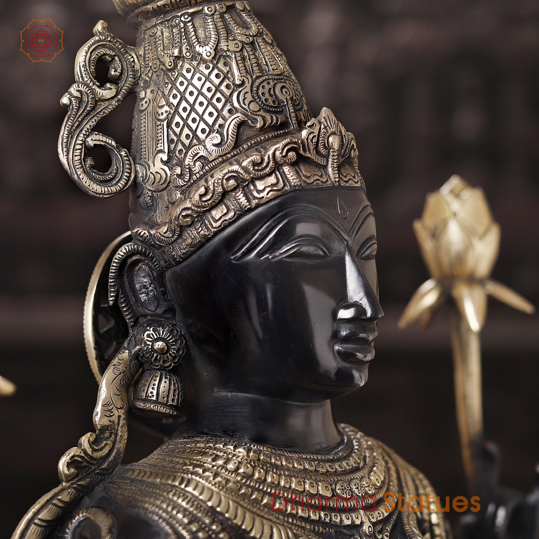 Brass Lakshmi Idol- Handcrafted, Black Patina and Golden Finish 39"