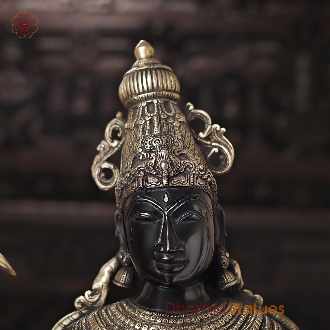 Brass Lakshmi Idol- Handcrafted, Black Patina and Golden Finish 39"