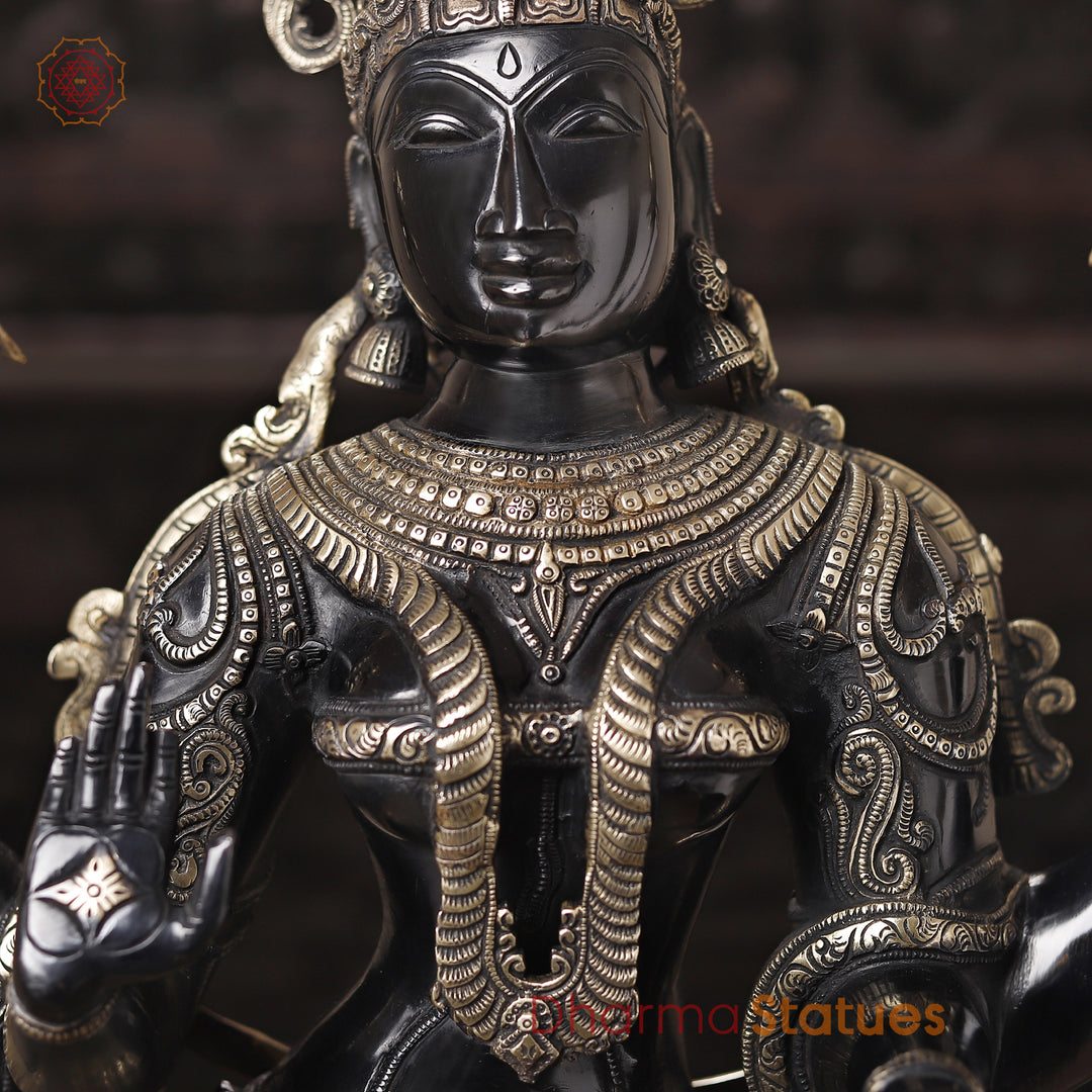 Brass Lakshmi Idol- Handcrafted, Black Patina and Golden Finish 39"