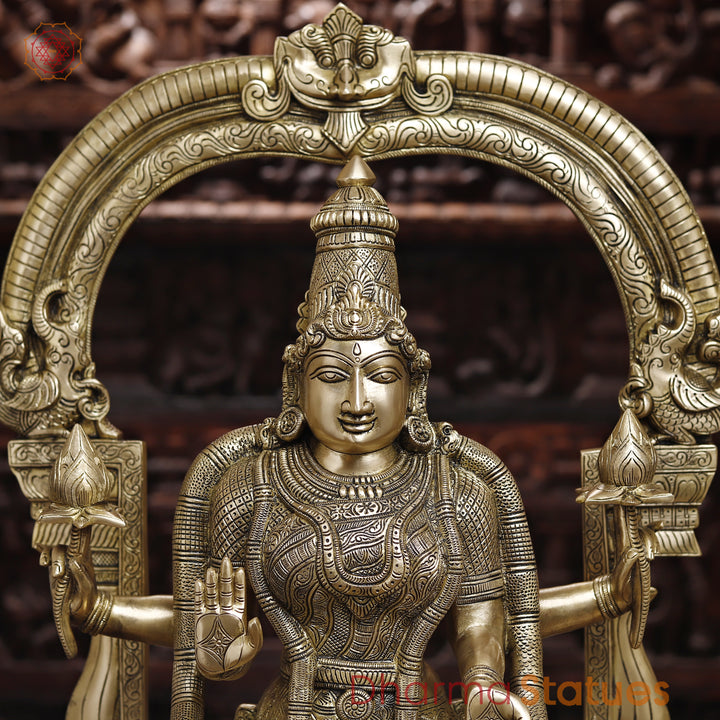 Brass Padmavati (Lakshmi) statue seated,Handcrafted by the Master Artist of Thanjavur, Smooth finish 30"