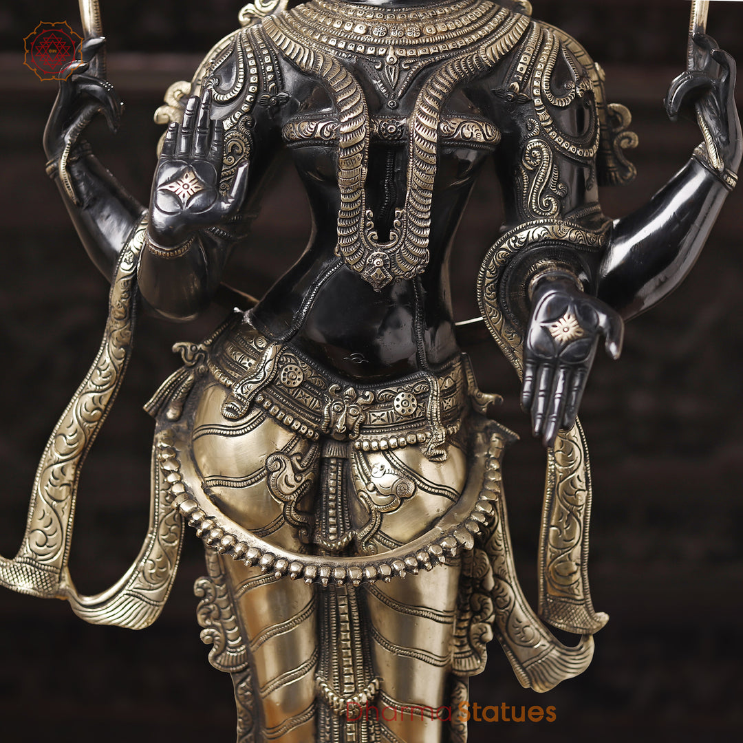 Brass Lakshmi Idol- Handcrafted, Black Patina and Golden Finish 39"