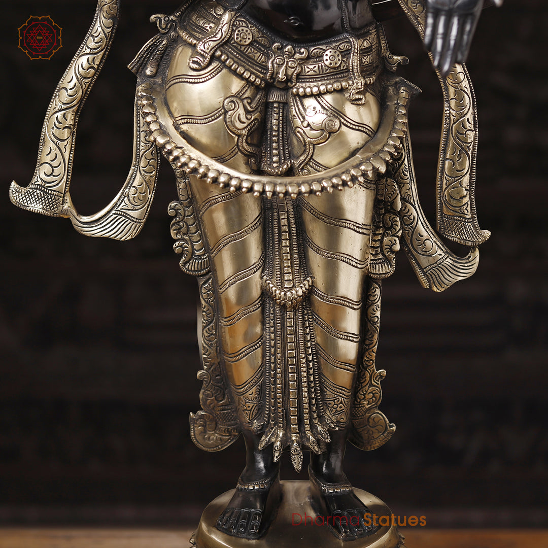 Brass Lakshmi Idol- Handcrafted, Black Patina and Golden Finish 39"