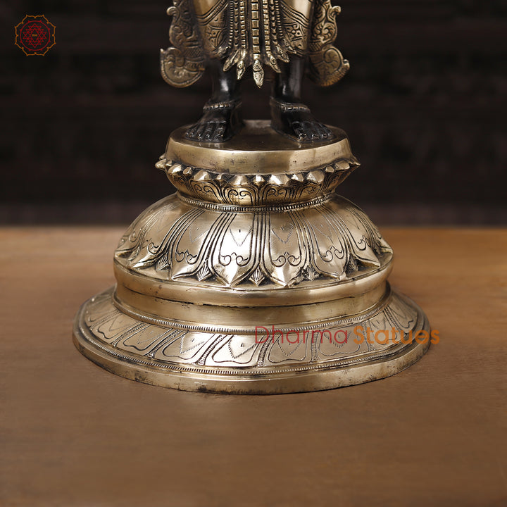 Brass Lakshmi Idol- Handcrafted, Black Patina and Golden Finish 39"