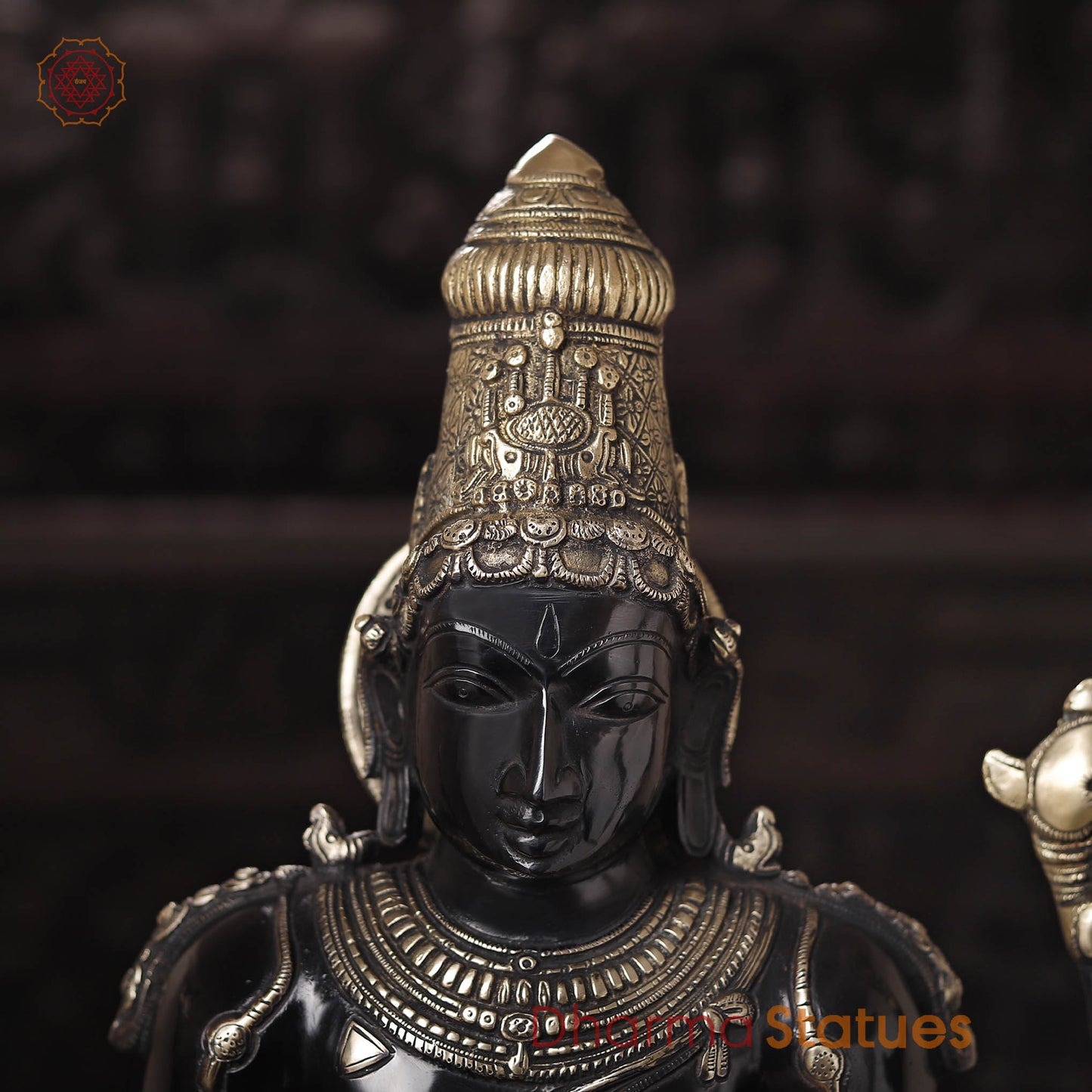 Brass Vishnu Idol, Divine Craftsmanship, Black Patina with Gold Finish, 37"