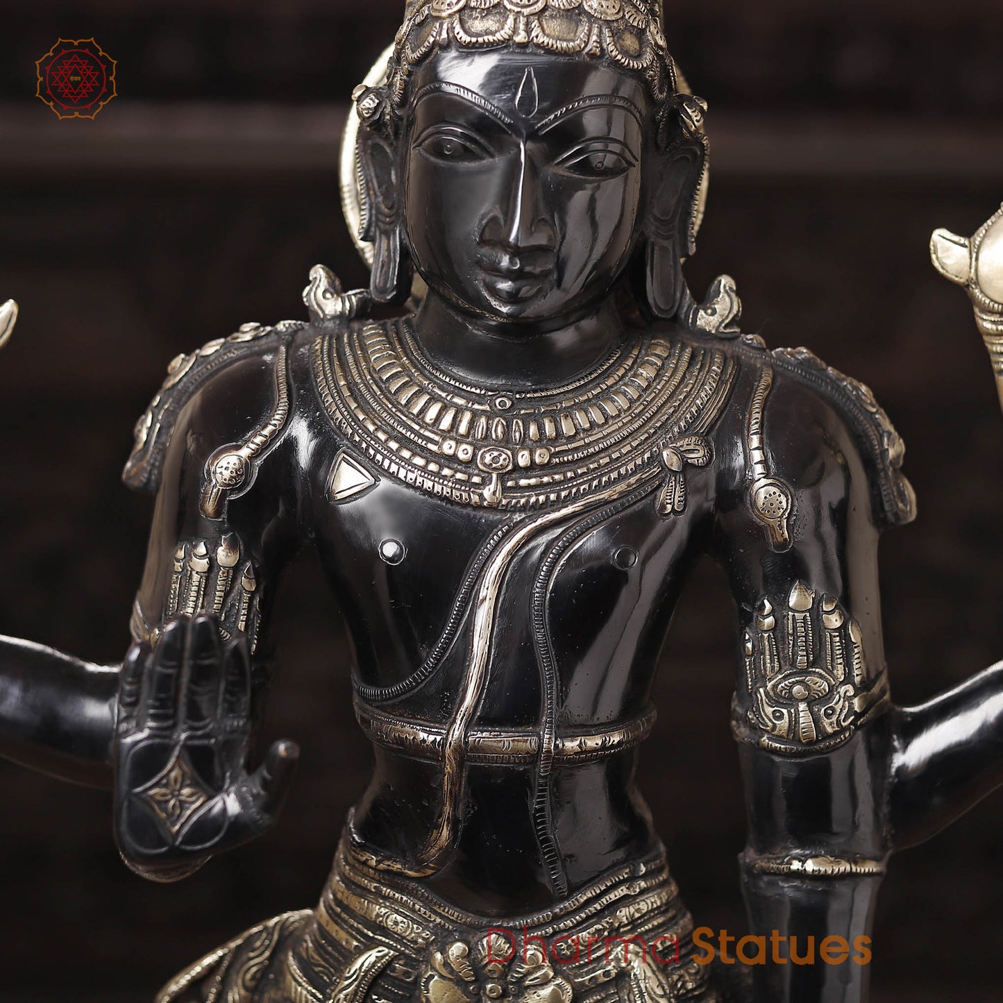 Brass Vishnu Idol, Divine Craftsmanship, Black Patina with Gold Finish, 37"