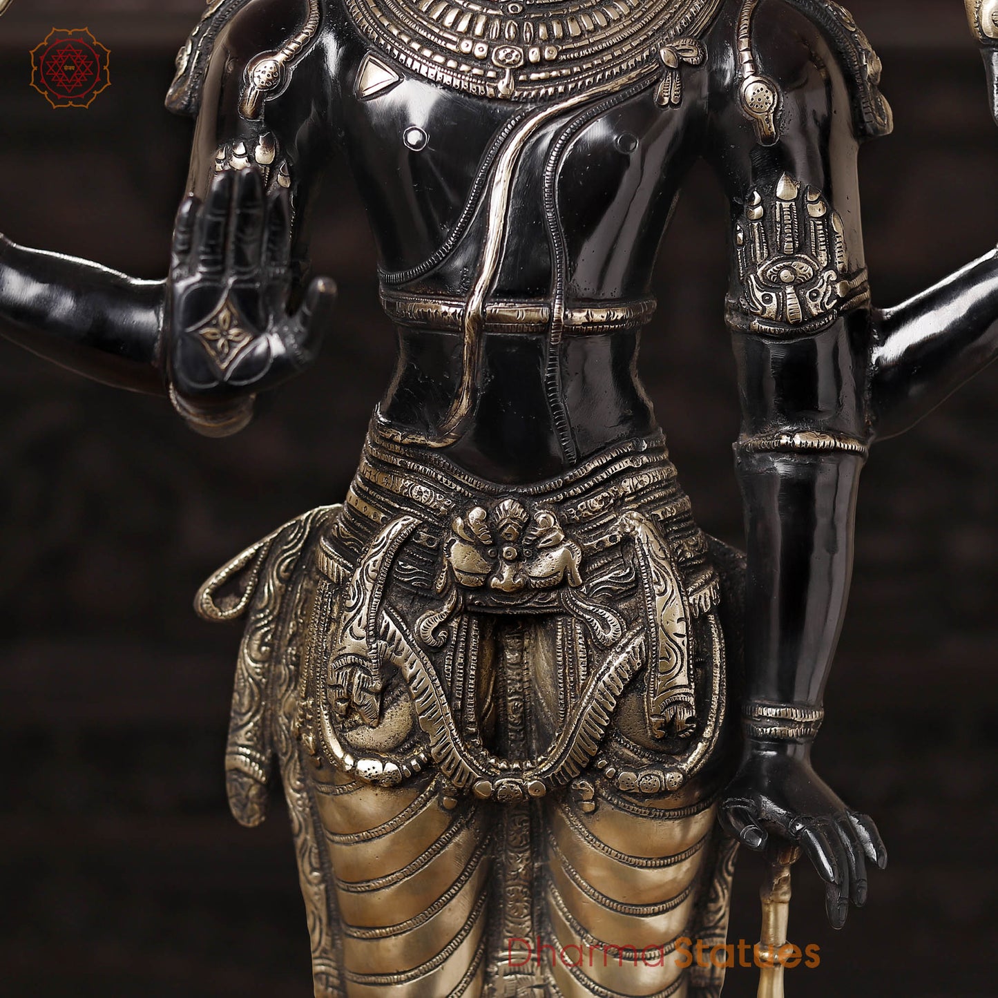 Brass Vishnu Idol, Divine Craftsmanship, Black Patina with Gold Finish, 37"
