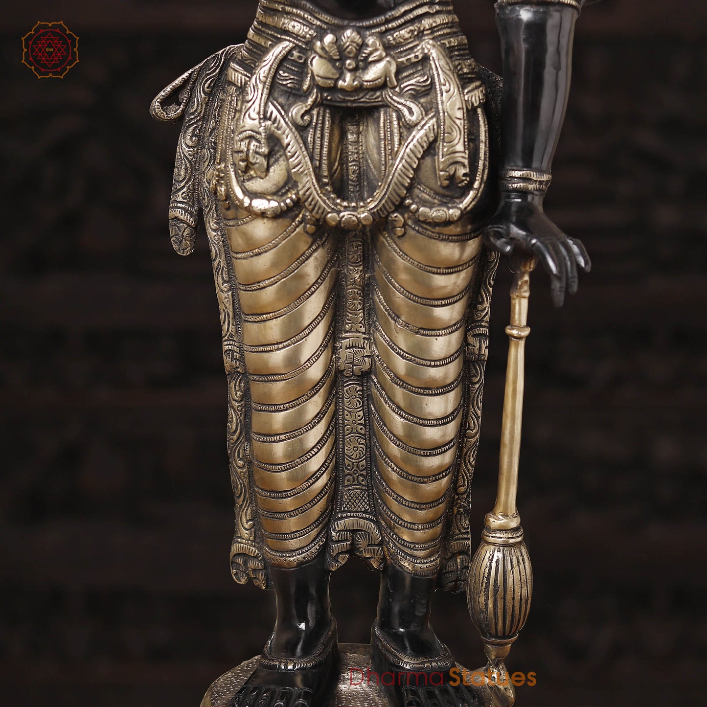 Brass Vishnu Idol, Divine Craftsmanship, Black Patina with Gold Finish, 37"