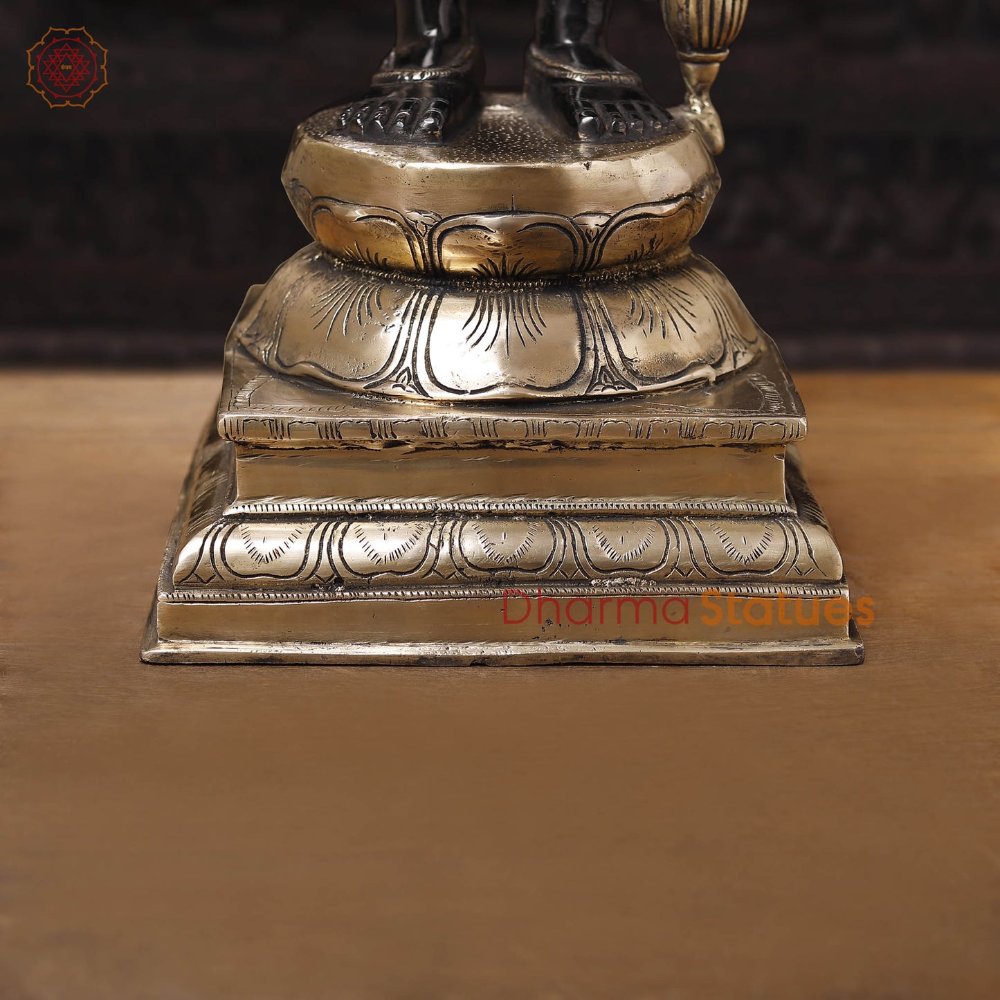 Brass Vishnu Idol, Divine Craftsmanship, Black Patina with Gold Finish, 37"