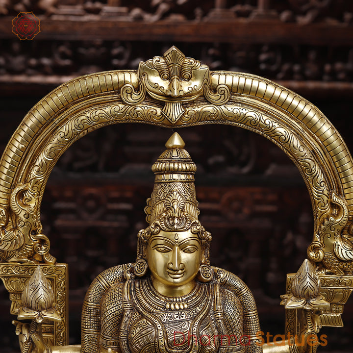 Brass Padmavati (Lakshmi) sitting statue, Handcrafted by the Master Artist of Thanjavur, Golden Fine finish 30"