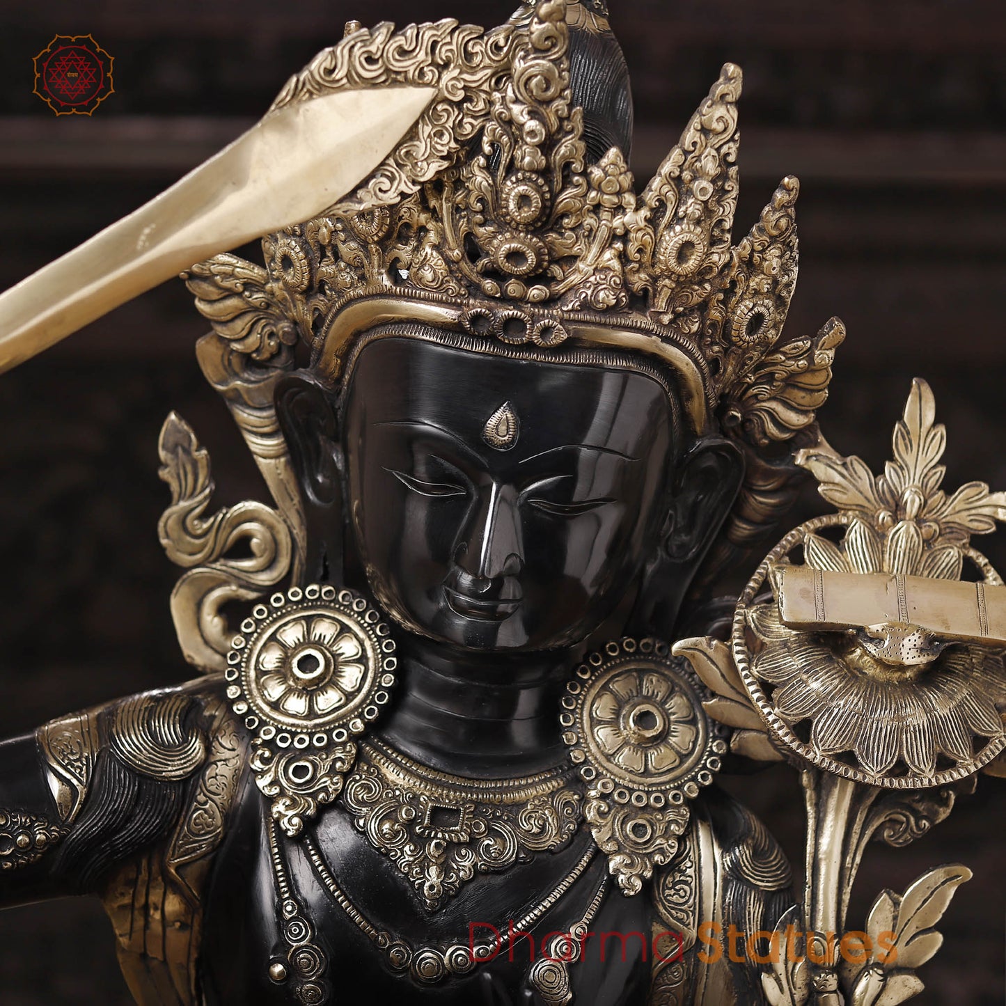 Brass Tara Idol with Sword, Black Patina & Golden Finish 32"