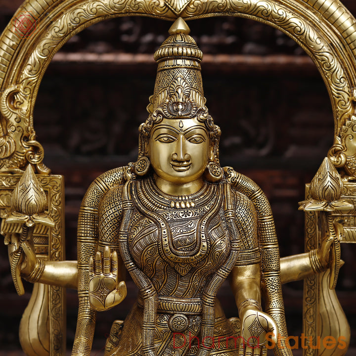 Brass Padmavati (Lakshmi) sitting statue, Handcrafted by the Master Artist of Thanjavur, Golden Fine finish 30"