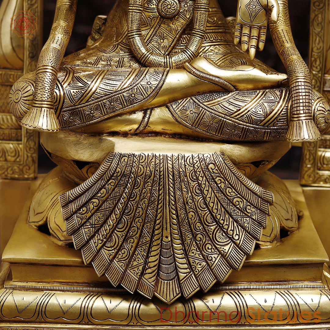 Brass Padmavati (Lakshmi) sitting statue, Handcrafted by the Master Artist of Thanjavur, Golden Fine finish 30"