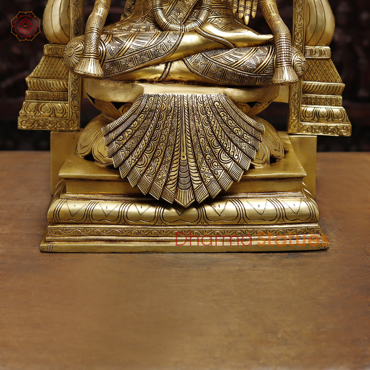 Brass Padmavati (Lakshmi) sitting statue, Handcrafted by the Master Artist of Thanjavur, Golden Fine finish 30"