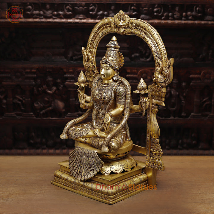 Brass Padmavati (Lakshmi) sitting statue, Handcrafted by the Master Artist of Thanjavur, Golden Fine finish 30"