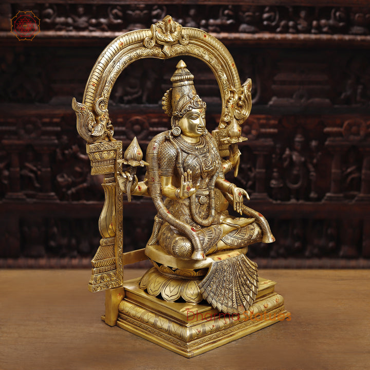 Brass Padmavati (Lakshmi) sitting statue, Handcrafted by the Master Artist of Thanjavur, Golden Fine finish 30"