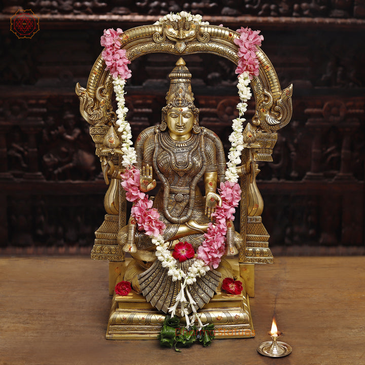 Brass Padmavati (Lakshmi) sitting statue, Handcrafted by the Master Artist of Thanjavur, Golden Fine finish 30"