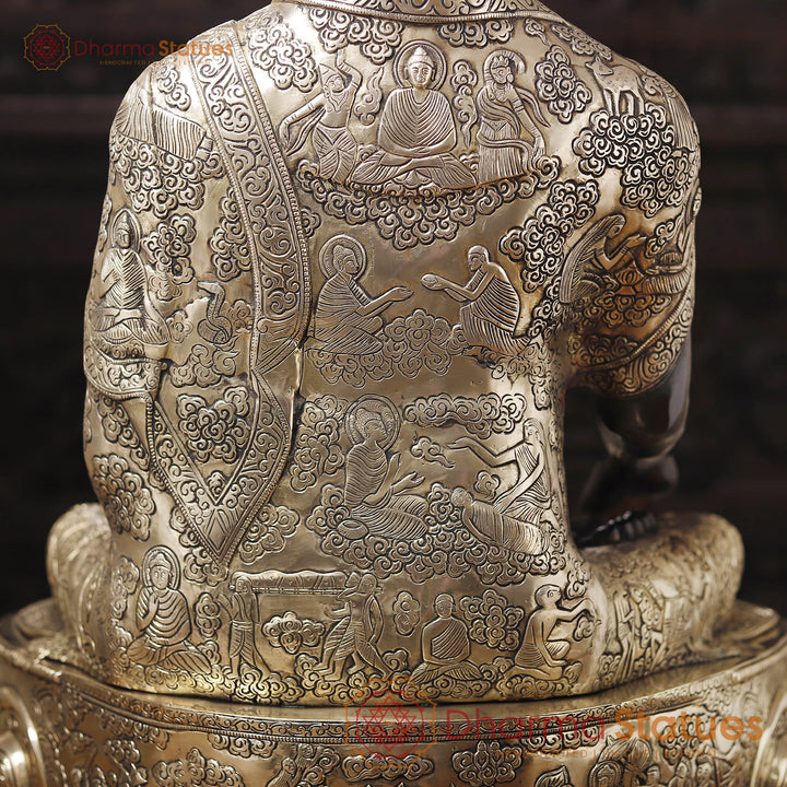 Brass Buddha Idol, Seated on a Lotus, Black Patina and Golden Finish 33"