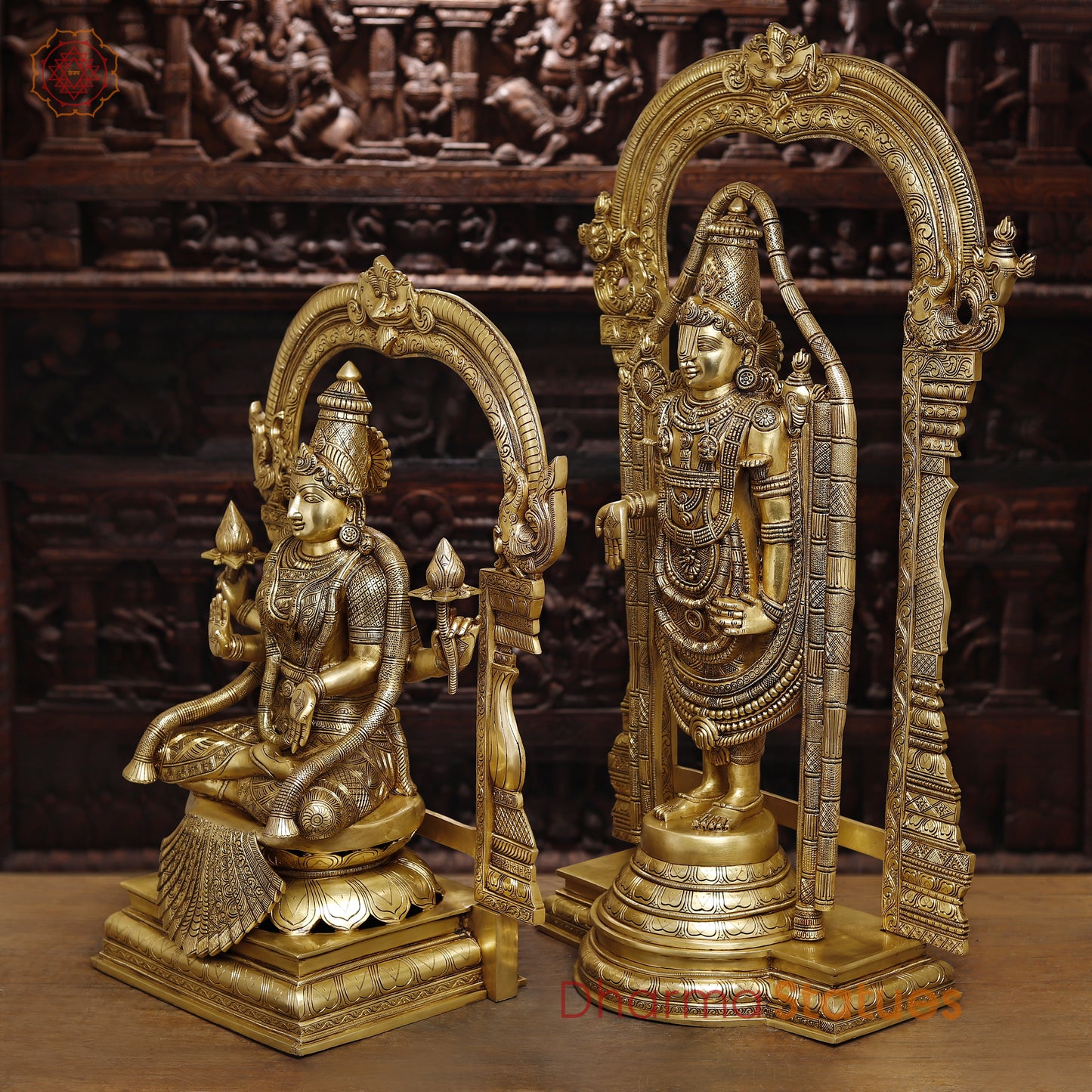 Brass Lakshmi & Tirupati Balaji, Fine Golden Finish, 39.5"