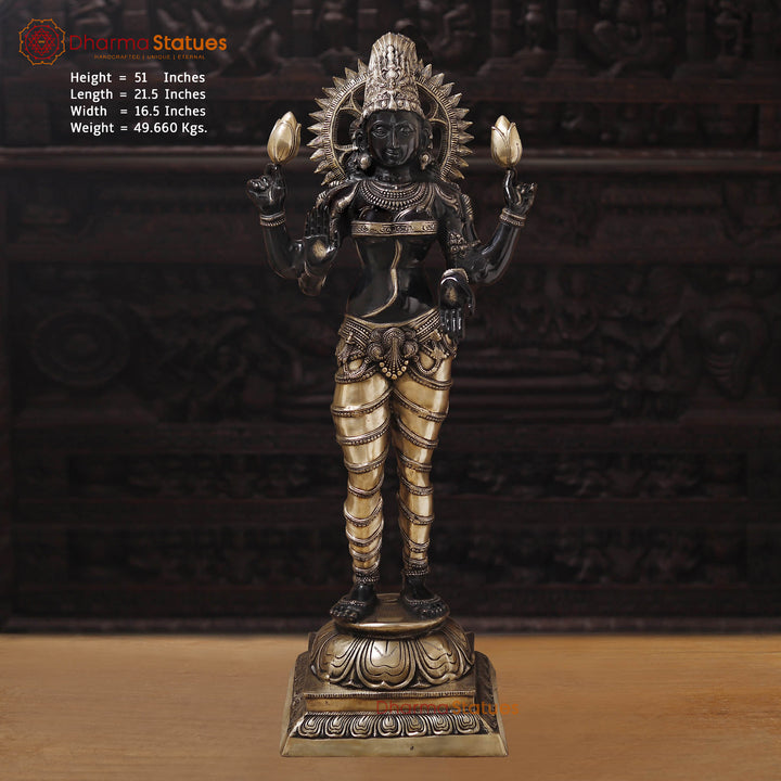 Brass Lakshmi Statue, Radiant Statue of Wealth and Abundance, Black and Gold Finish 51"