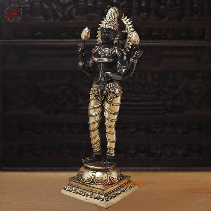 Brass Lakshmi Statue, Radiant Statue of Wealth and Abundance, Black and Gold Finish 51"