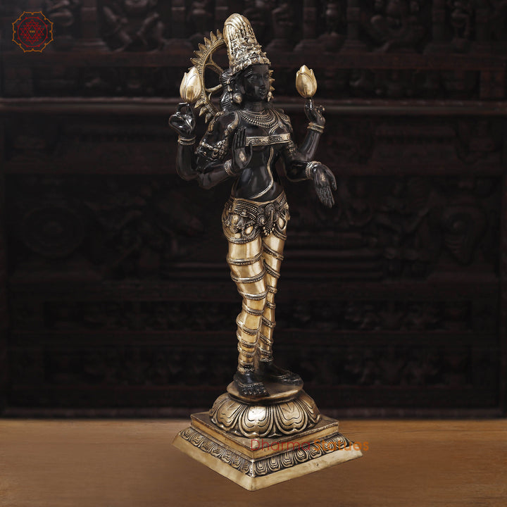 Brass Lakshmi Statue, Radiant Statue of Wealth and Abundance, Black and Gold Finish 51"