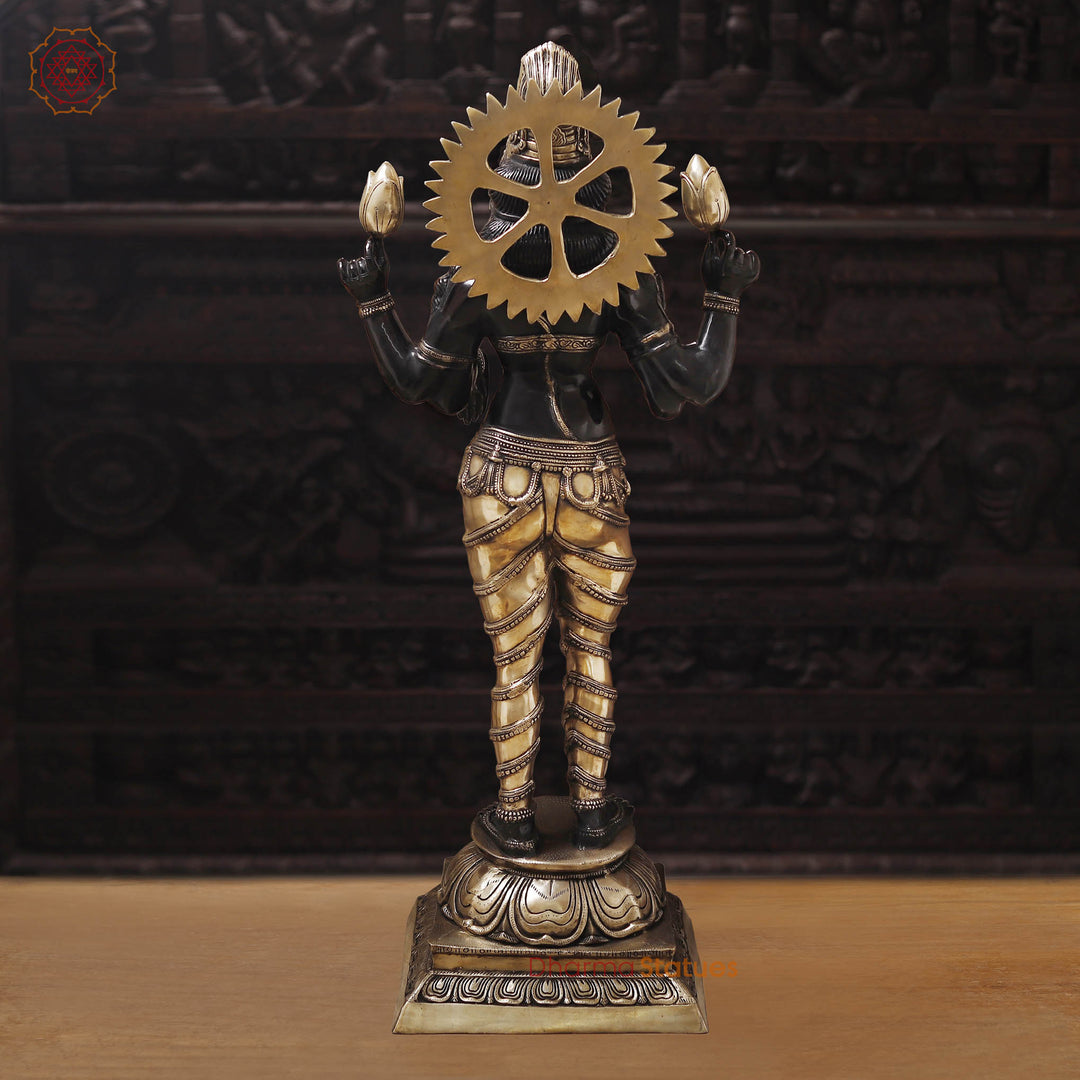 Brass Lakshmi Statue, Radiant Statue of Wealth and Abundance, Black and Gold Finish 51"