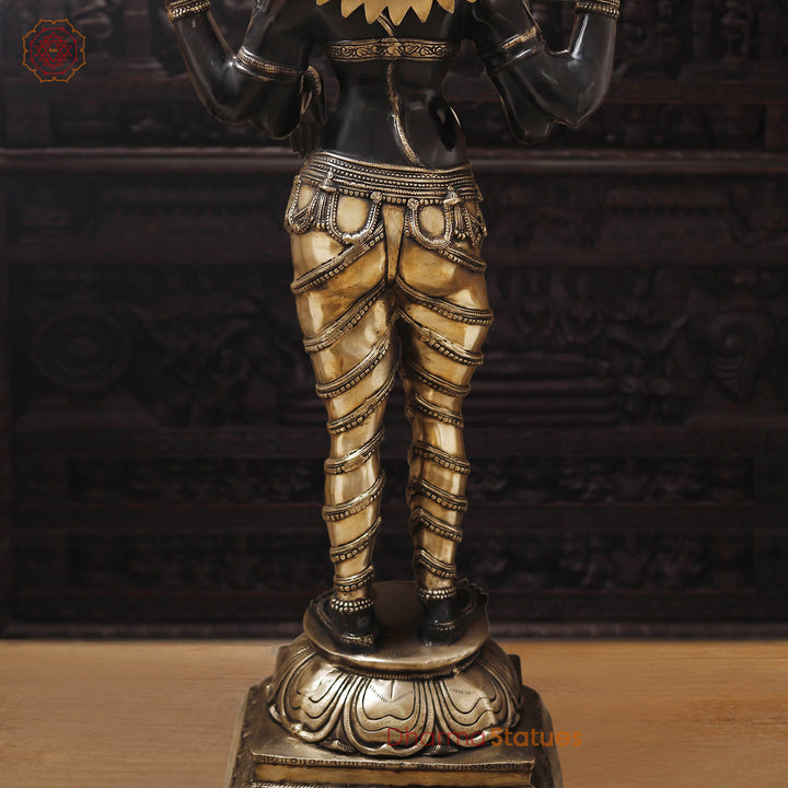 Brass Lakshmi Statue, Radiant Statue of Wealth and Abundance, Black and Gold Finish 51"