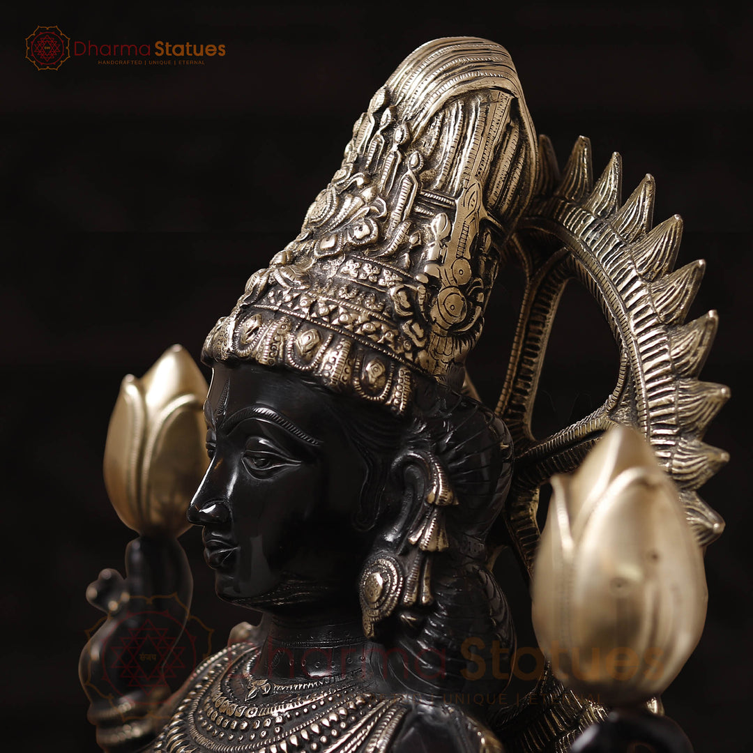 Brass Lakshmi Statue, Radiant Statue of Wealth and Abundance, Black and Gold Finish 51"