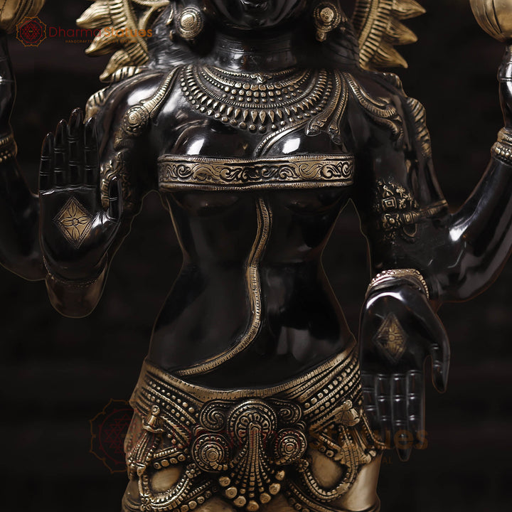 Brass Lakshmi Statue, Radiant Statue of Wealth and Abundance, Black and Gold Finish 51"