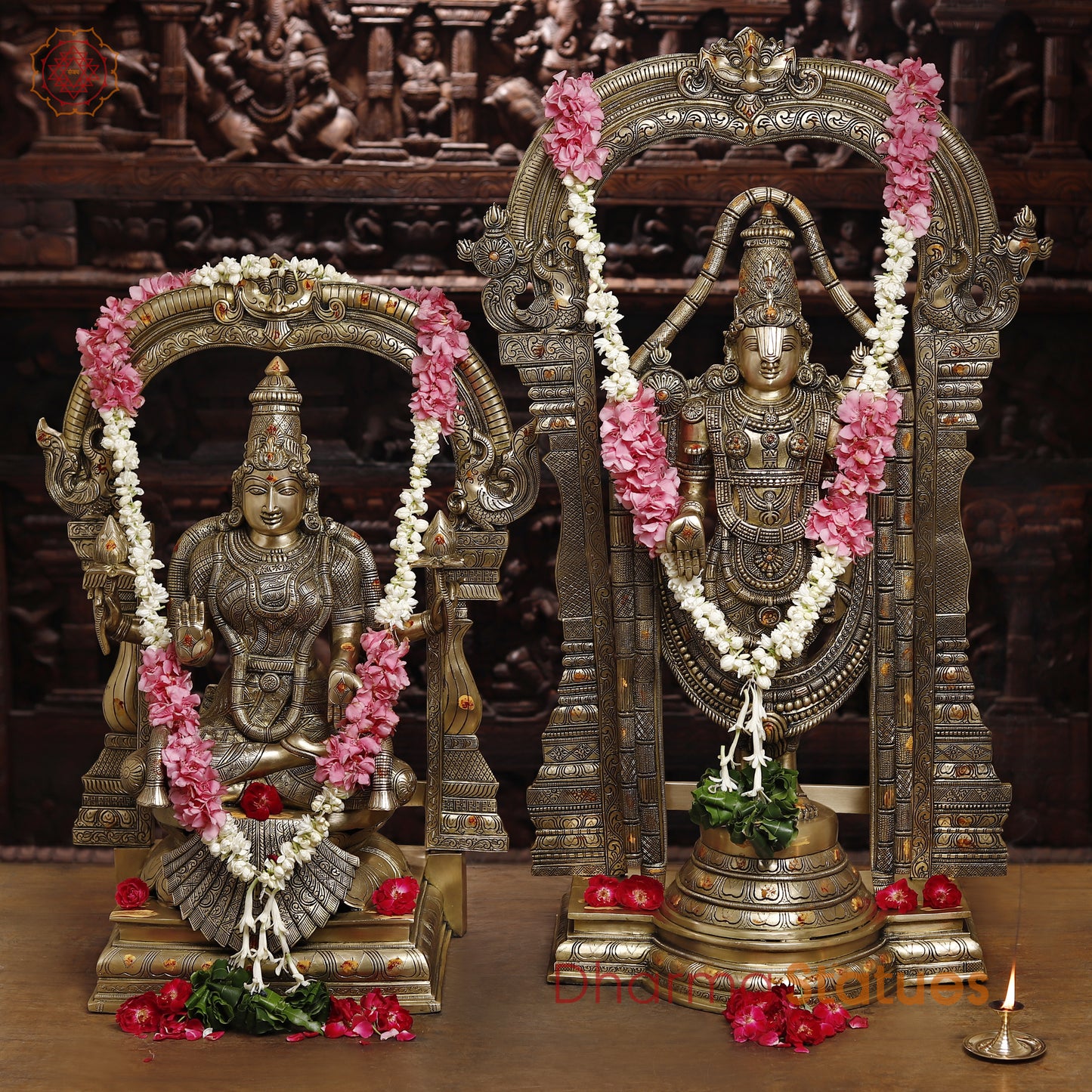 Brass Lakshmi & Tirupati Balaji, Fine Golden Finish, 39.5"
