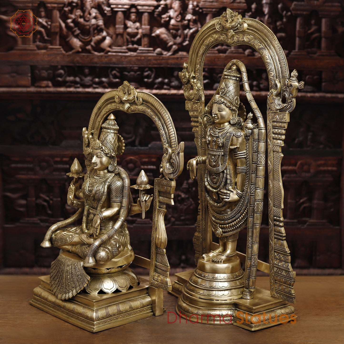 Brass Lakshmi & Tirupati Balaji, Fine Golden Finish, 39.5"