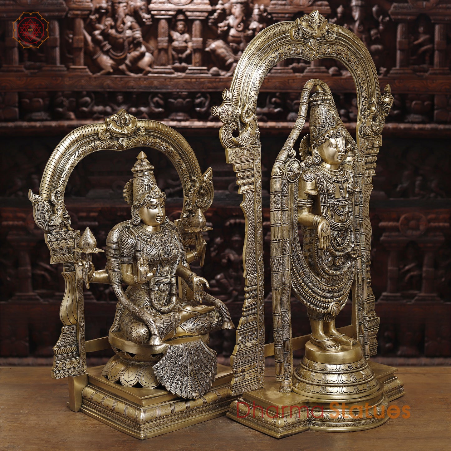 Brass Lakshmi & Tirupati Balaji, Fine Golden Finish, 39.5"