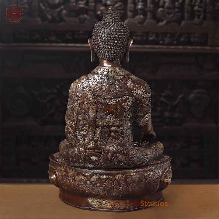 Brass Buddha Statue, Seated on a Lotus, copper finish 34"