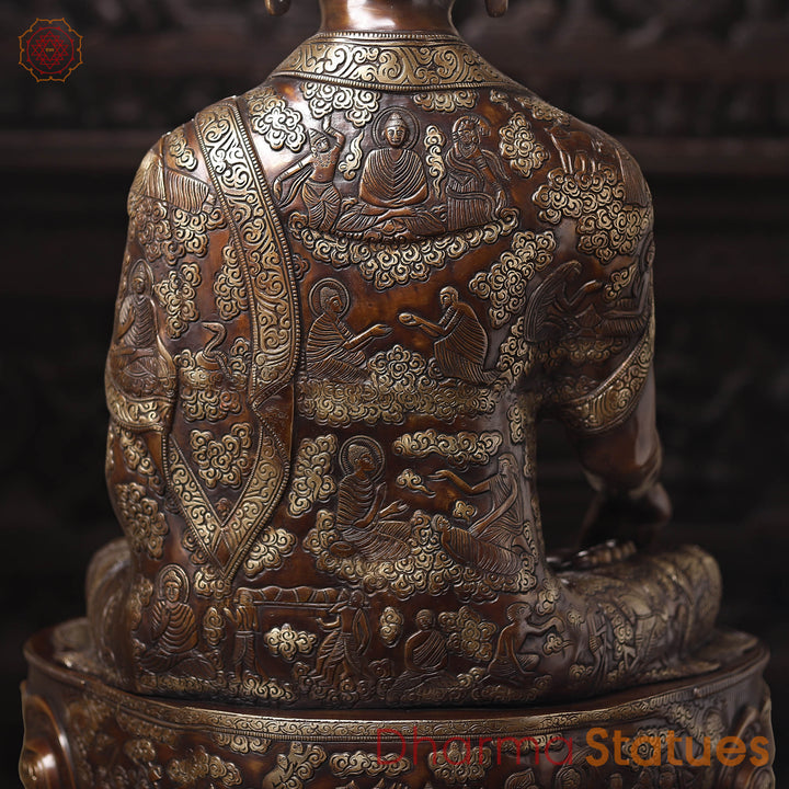 Brass Buddha Statue, Seated on a Lotus, copper finish 34"