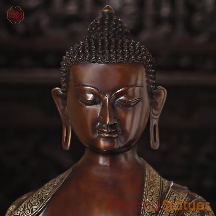 Brass Buddha Statue, Seated on a Lotus, copper finish 34"